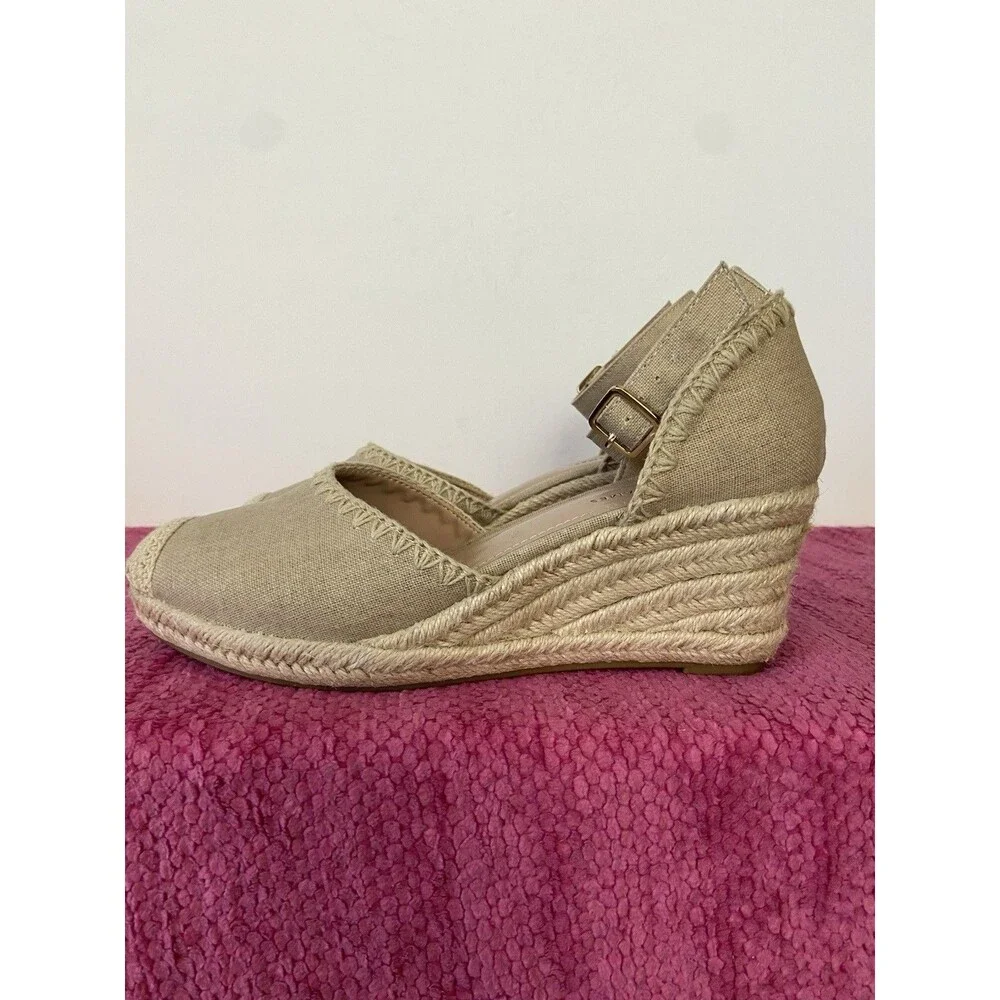 Draper James Iris Espadrille Wedge Heels Ankle Strap Natural Tan Canvas Size 7.5